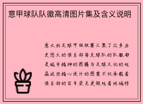 意甲球队队徽高清图片集及含义说明